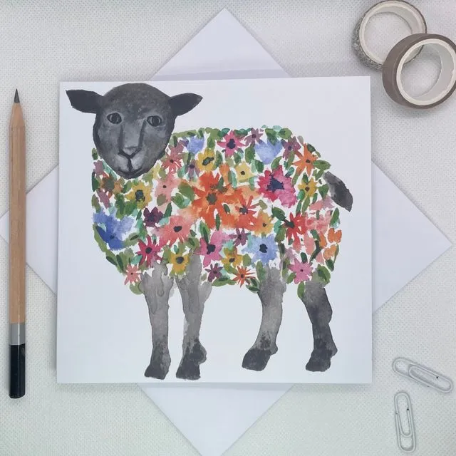 Sheep Floral Greetings Card