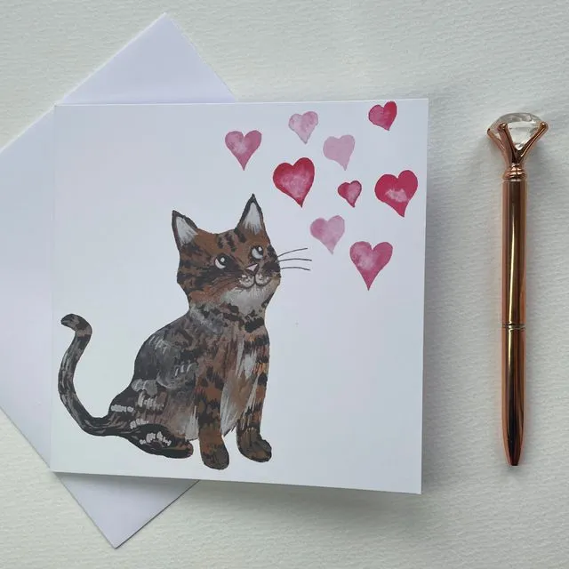 Tabby Kitten Hearts Greetings Card