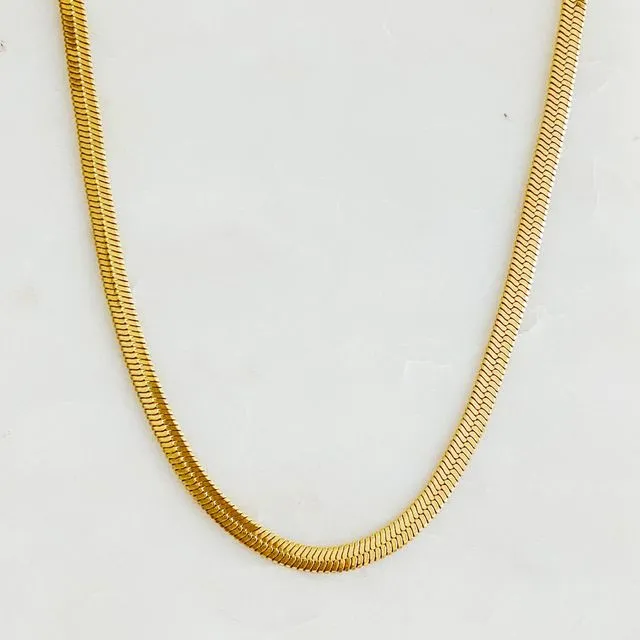 Simply Herringbone Chain Necklace, Gold