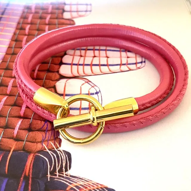 Armband Hermes style roze/goud