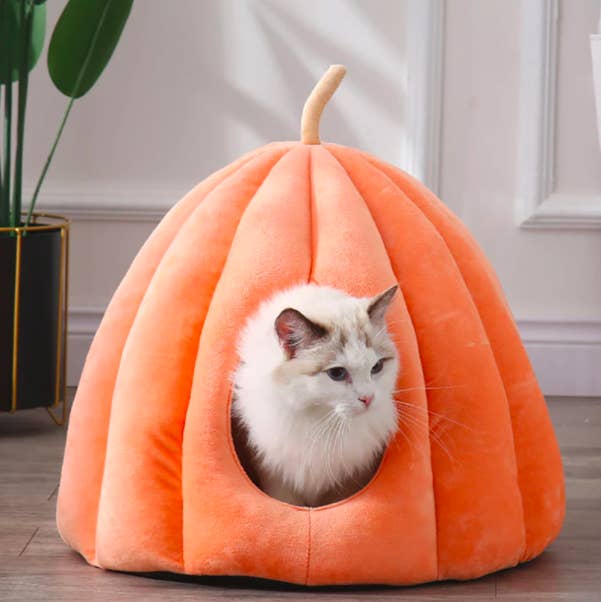Pumpkin Shape Hooded Pet Bed House - Orange