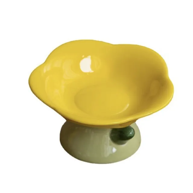 Flower Shape Pet Food Bowl Yellow Dish
