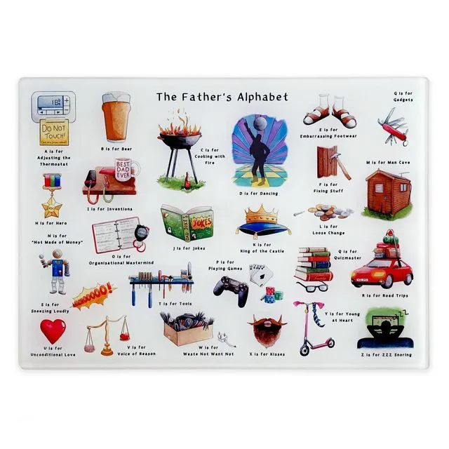 The Father's Alphabet Glass Cutting Board