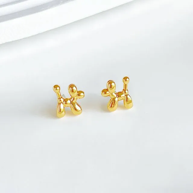 Gold Toy Poodle Dog Earrings