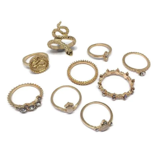 9 Piece Gold Snake Ring Set