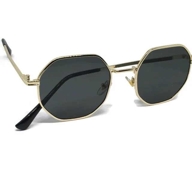Hexagon Lens Black & Gold Sunglasses l Circle Round UV400