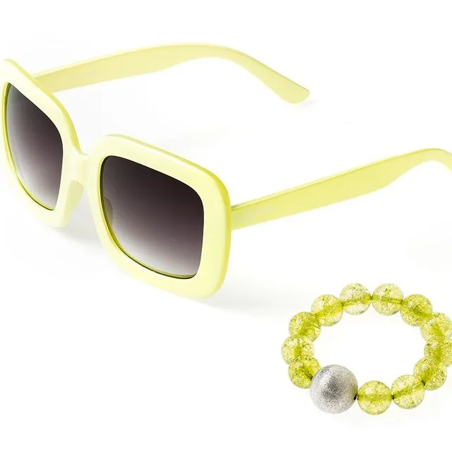 Sunglasses women rectangular shape and natural stone bracelets in set MSG001B-05