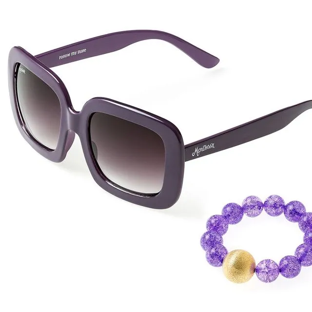 Sunglasses women rectangular shape and natural stone bracelets in set MSG001B-14