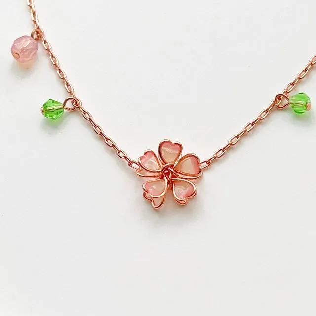 Sakura Pink Cherry Blossom Double Layer Flower Necklace