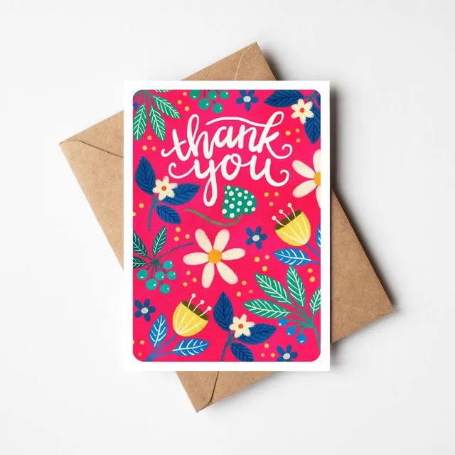 Thank you Greetings Card - pink