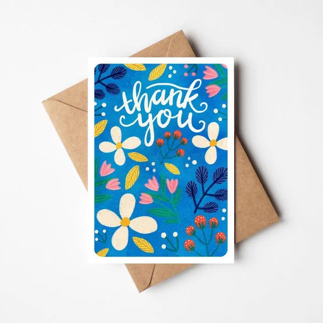 Thank you Greetings Card - blue