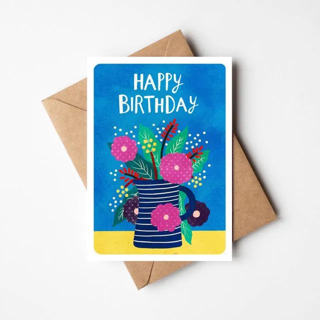 Happy Birthday - Flowers -  Greetings Card