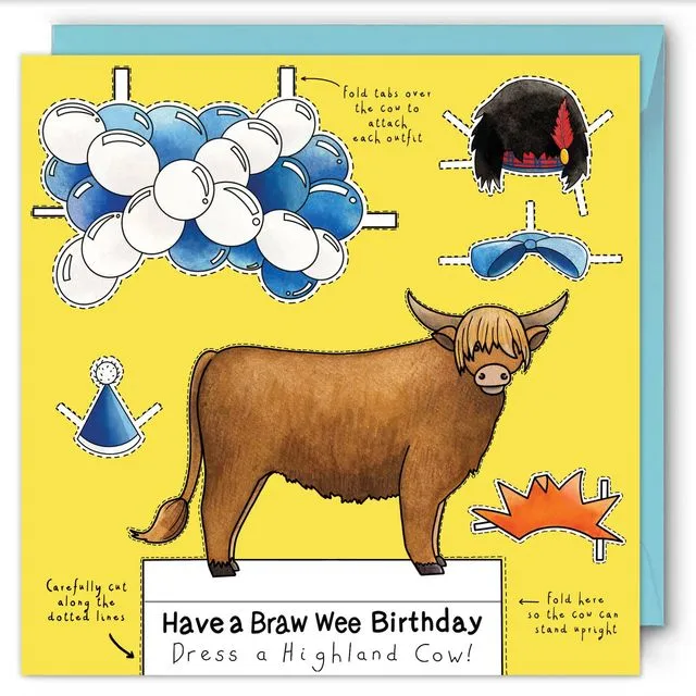 Dress a Highland Cow Birthday Card