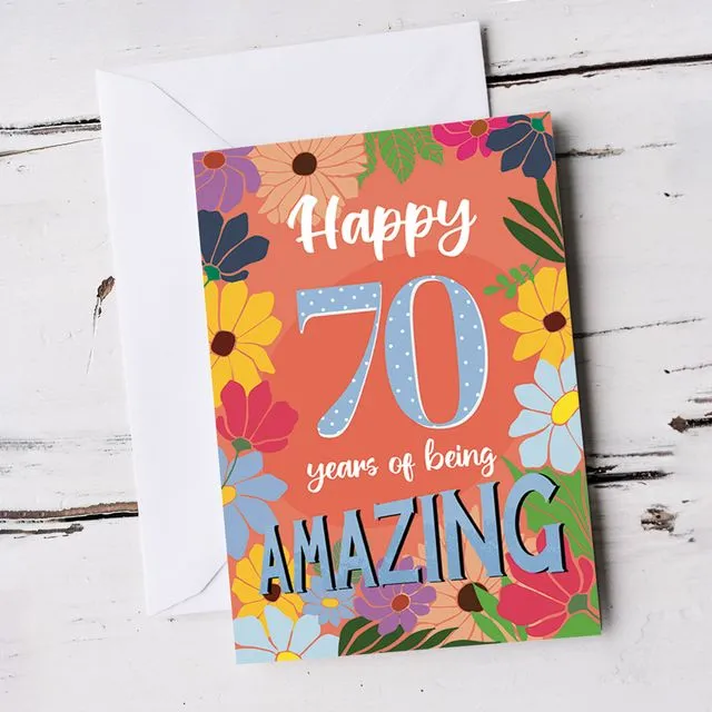For Her 70th Floral Birthday Card