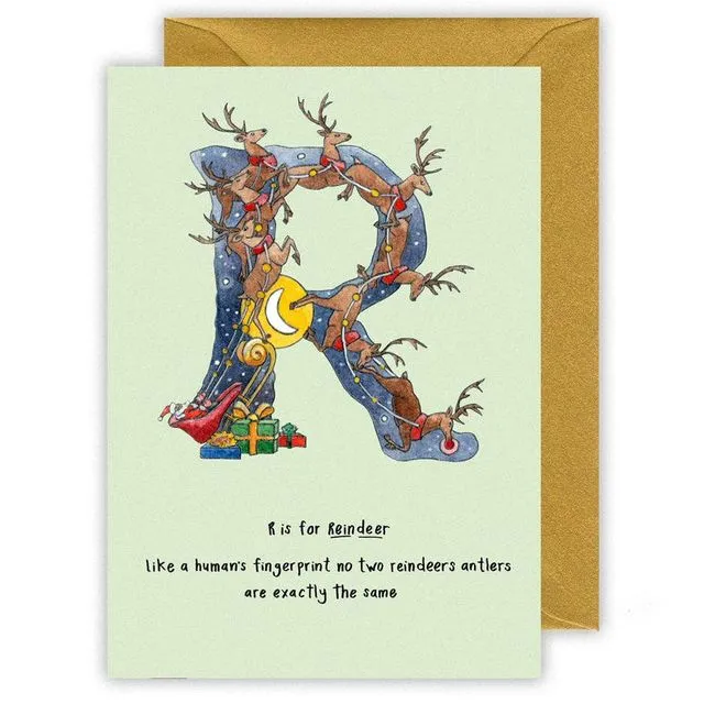 R is for Reindeer Christmas Card