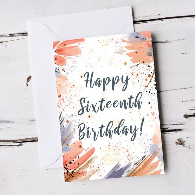 For Girl 16th Birthday Paint Strokes Card