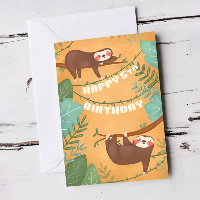 5th Birthday Cute Sloths Card