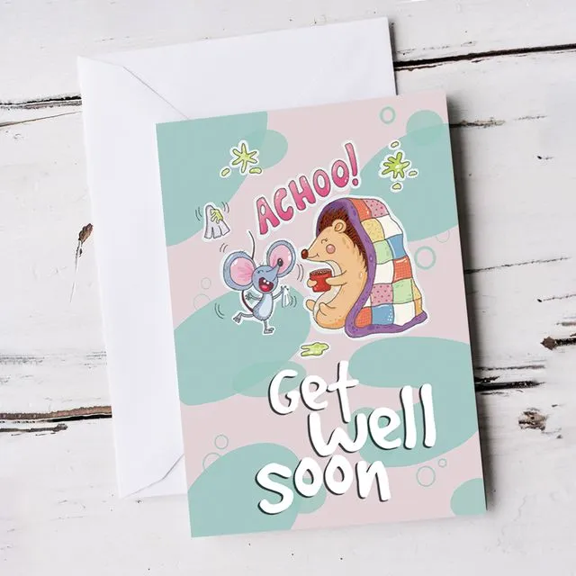 For Boy or Girl Cute Hedgehog and Mouse Get Well Card