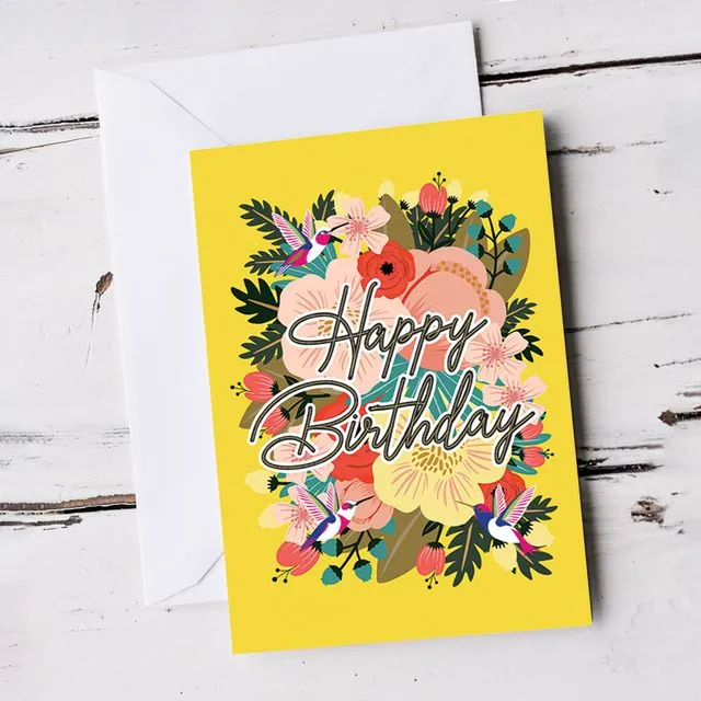 For Her Flowers and Humming Birds Birthday Card