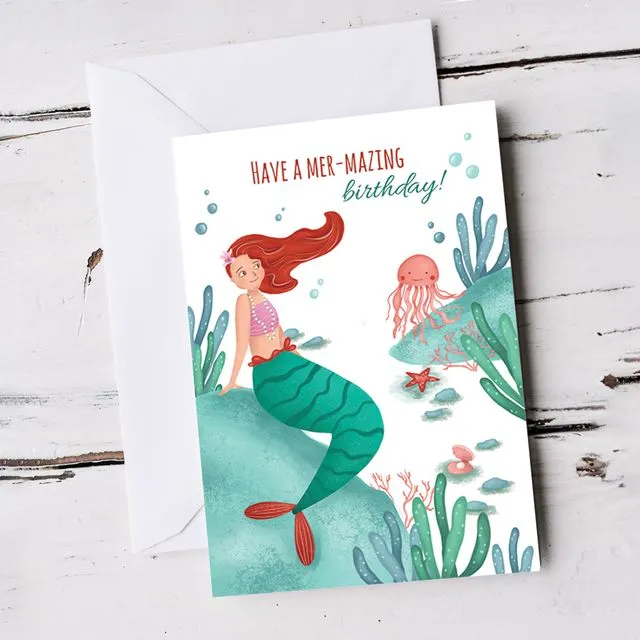 For Girl Cute Mermaid Birthday Card