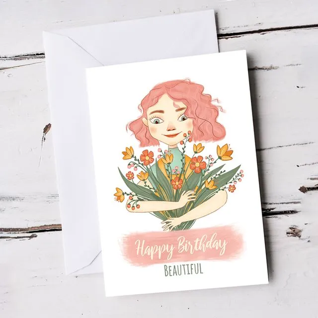 For Her Contemporary Special Birthday Girl With Flowers Birthday Card