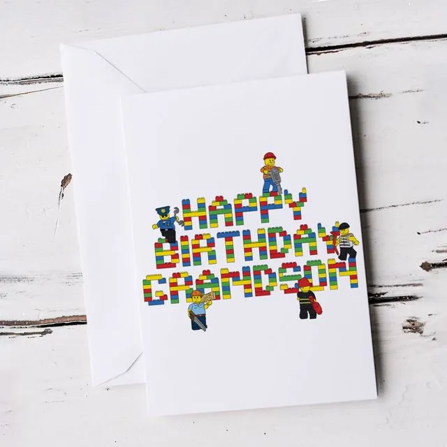 For Grandson Fun and Cute Building Bricks Men Birthday Card
