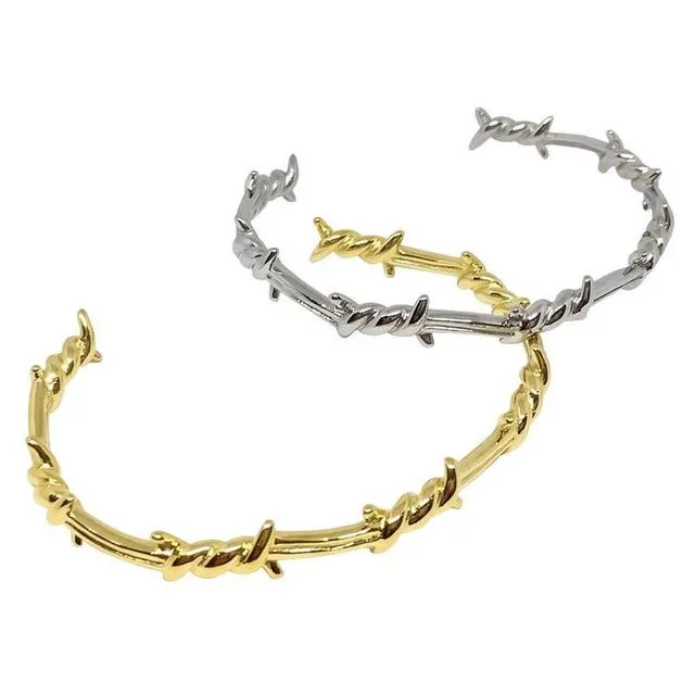 Barbed Wire Open Bangle Bracelet
