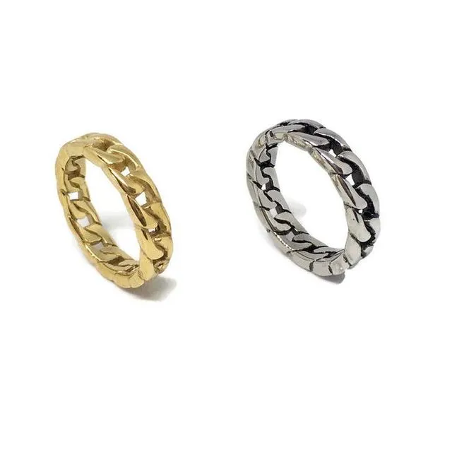 Curb Chain Solid Steel Ring l Link Band Stainless Stacking - Gold