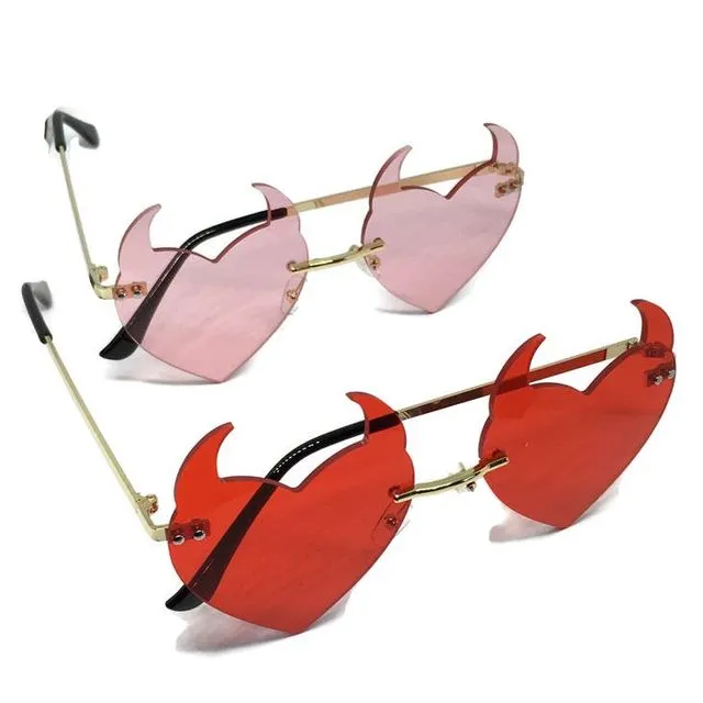 Devil Horned Love Heart Sunglasses Red Pink Naughty Cheeky