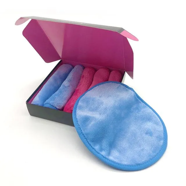 Mini Reusable Makeup Remover Cloths | Makeup Eraser Pads - 6 Pack (Pink/Blue)