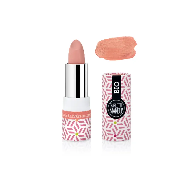 Organic glossy lipstick, Eclat nude