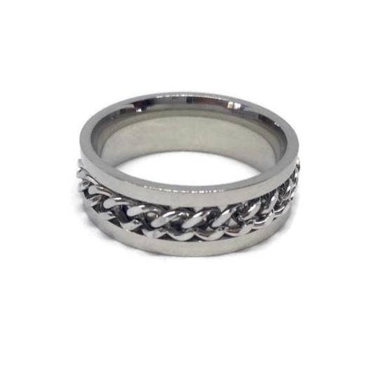 Framed Spinning Curb Chain Ring - Silver