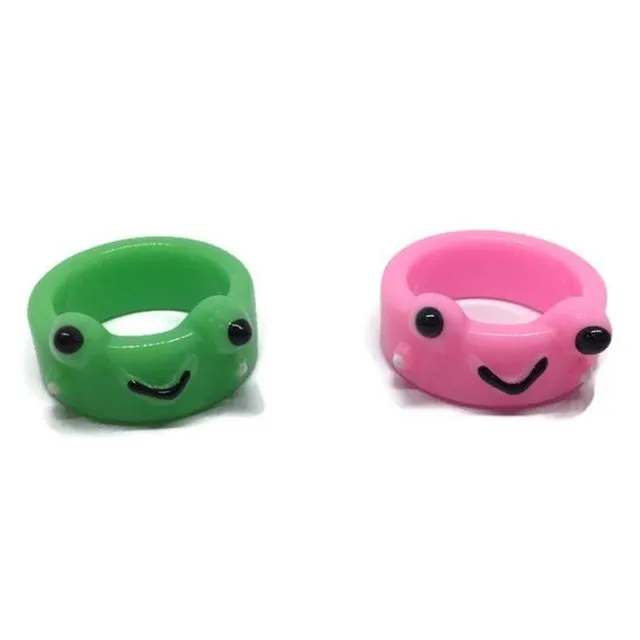 Happy Frog Pink / Green Ring l Smiley Unisex Toad Band Sea