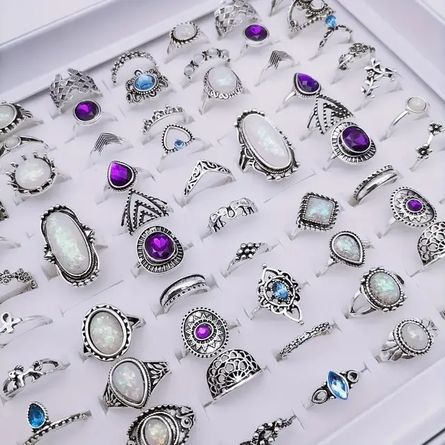 30pcs/set Boho Style Ring Set Inlaid Faux Gems Personality Jewelry