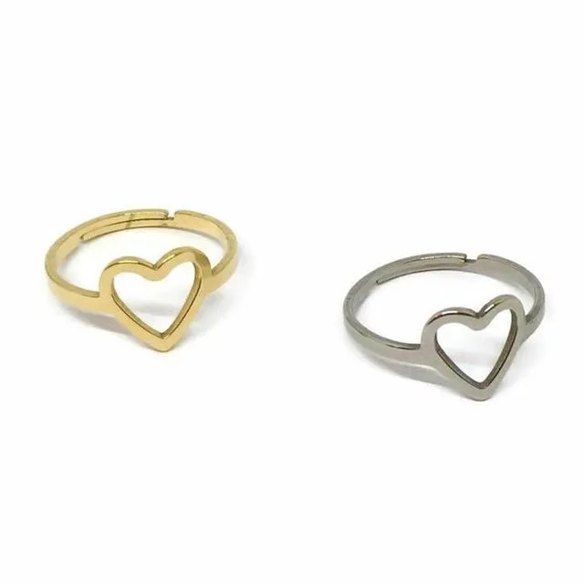 Love Heart Cutout Outline Adjustable Ring
