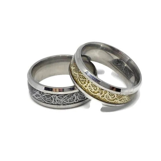 Norse Dragon Pattern Stainless Steel Ring - Silver