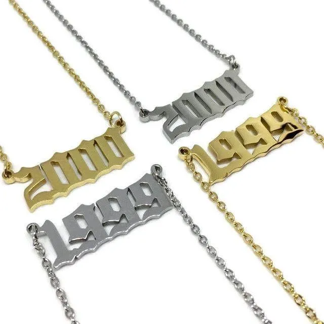 Old English Birth Year Necklace - Gold