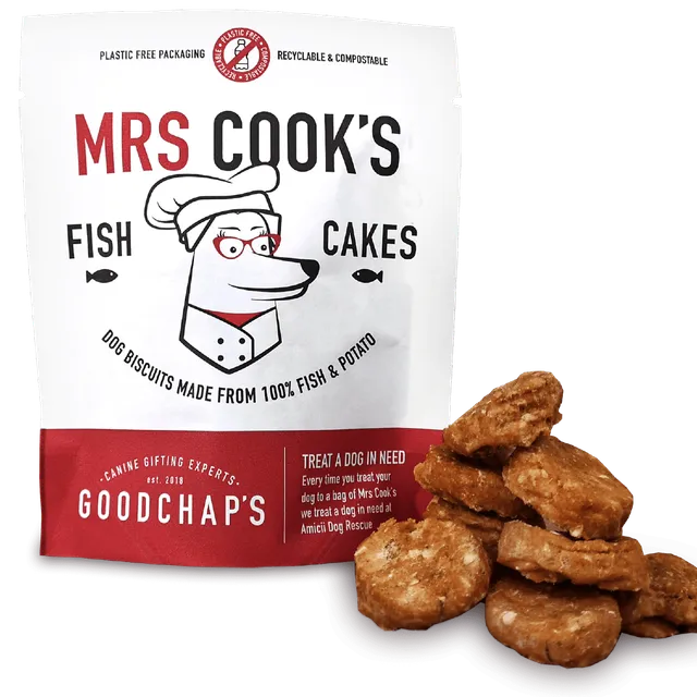 Mrs Cook’s Fish Cakes Natural Treats for Dogs 'TREAT A DOG IN NEED' Supporting dogs in rescue centres
