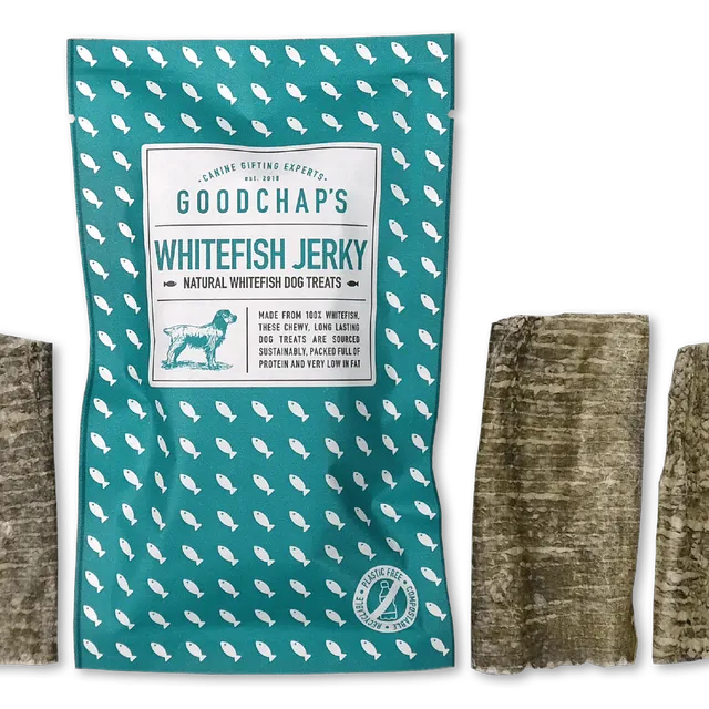 Whitefish Jerky Healthy Dog Chews in Eco-Friendly packaging