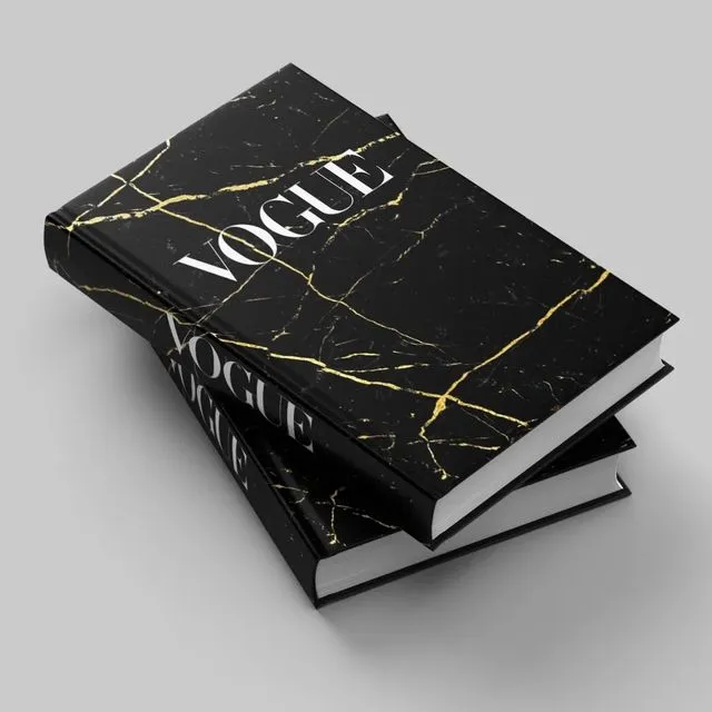 VOGUE BLACK GOLD MARBLE GLOSSY MODERN LUXURY OPENABLE STORAGE BOOK BOX TABLE DECOR FAKE BOOK STAGING BOOK