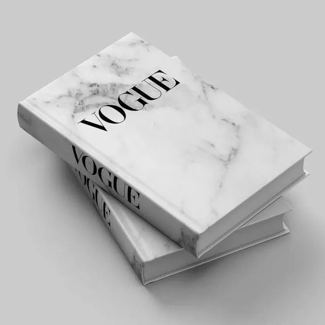 VOGUE WHITE BLACK MARBLE GLOSSY MODERN LUXURY OPENABLE STORAGE BOOK BOX TABLE DECOR FAKE BOOK STAGING BOOK