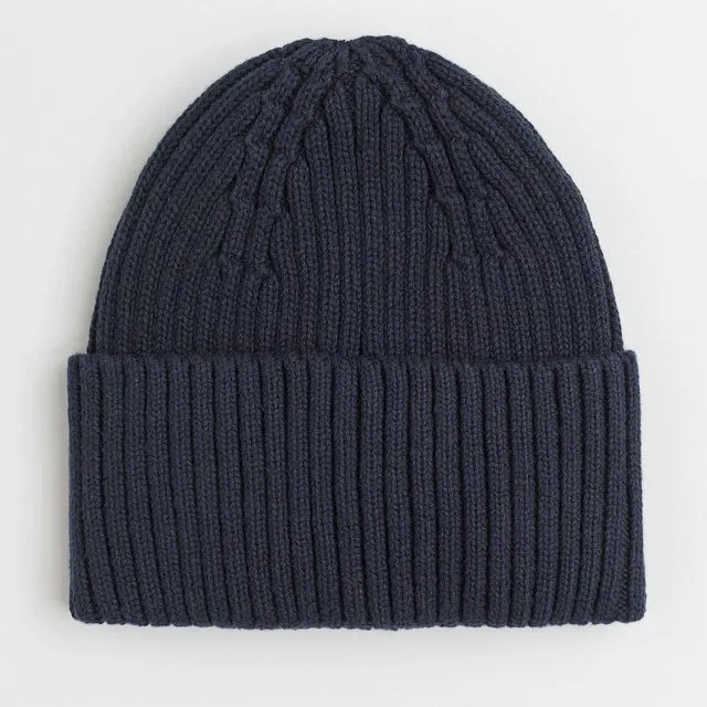 Dark blue rib knitted H&M cotton beanie hats for kids with c