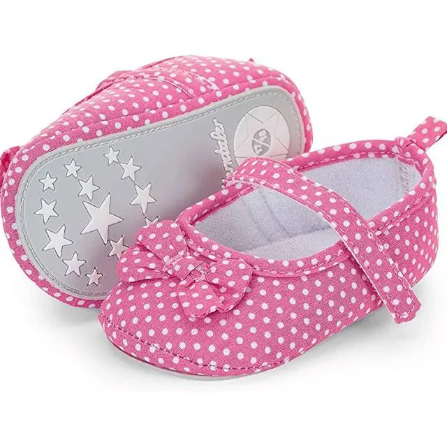 Pink Sterntaler ballerina baby shoes with polkadot print