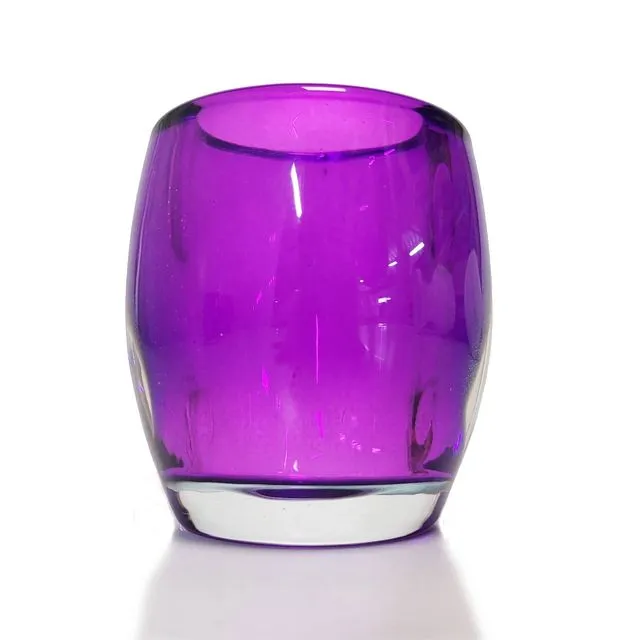 Purple Bolsius glass oval candle holders/tea light holders