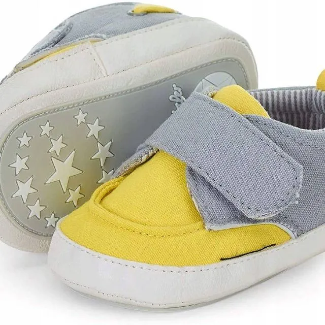 Yellow/grey Sterntaler baby shoes - sneakers with velcro
