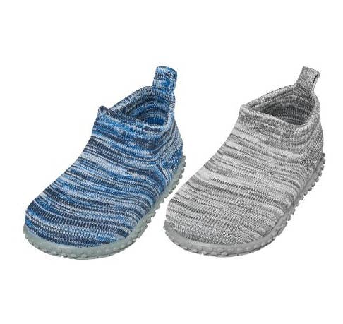 Grey and blue knitted Playshoes slippers for babies