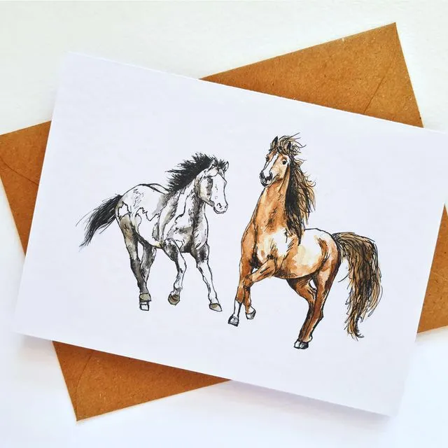 Horse Pony Handmade & Hand Drawn Greeting Card