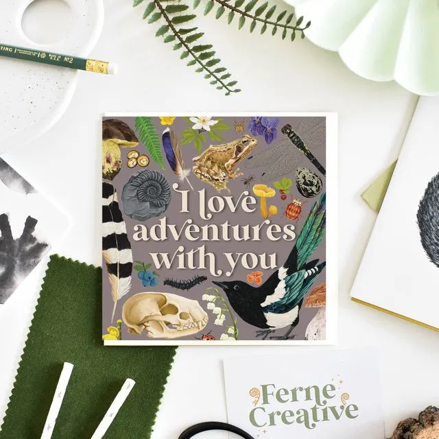 'I Love adventures with you' Illustrated wildlife blank card