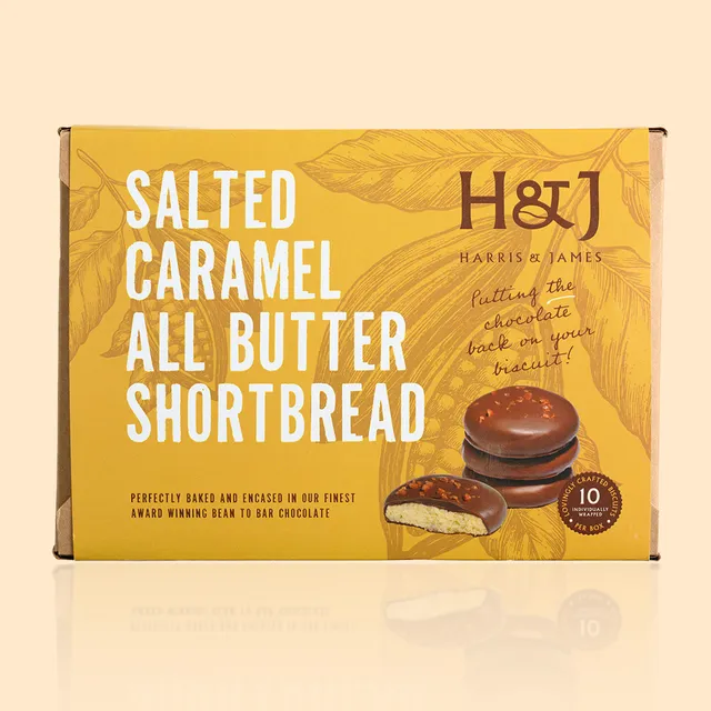 H&J Salted Caramel Chocolate All Butter Shortbread Biscuits, Case Of 8