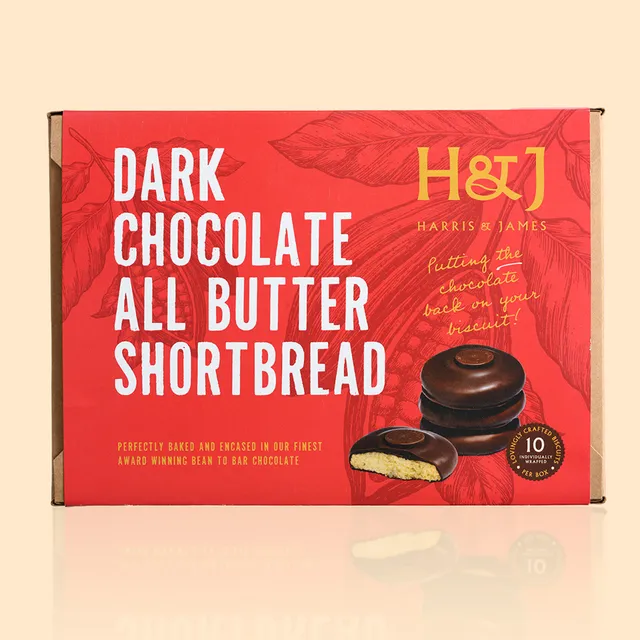 H&J Dark Chocolate All Butter Shortbread Biscuits, Case Of 8
